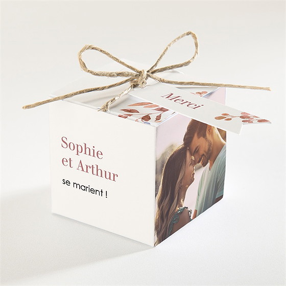 Boîte de dragées mariage poésie cuivrée