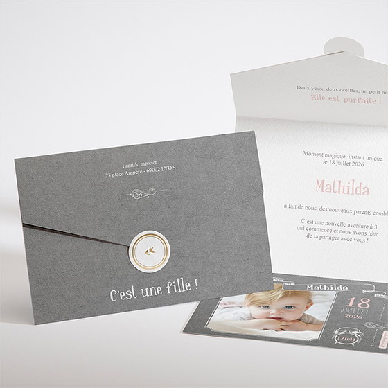 Faire-part naissance touche vintage enveloppe