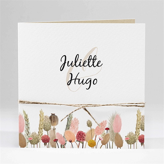 Faire-part mariage bouquet champêtre ficelle
