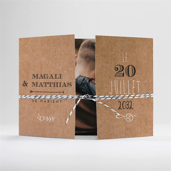 Faire-part mariage Kraft vintage ficelle réf.N70191