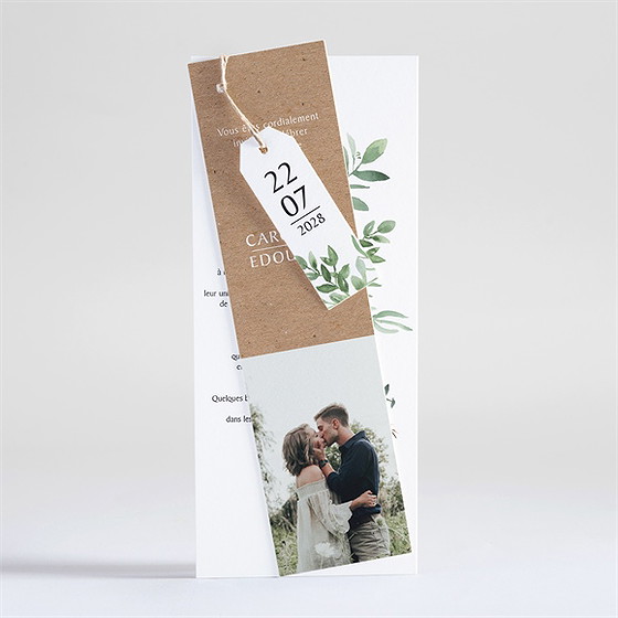 Faire-part mariage feuillage d'été superposition