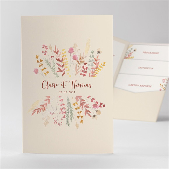 Faire-part mariage Élégance Champêtre pocketfold réf.N84105