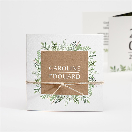 Faire-part mariage feuillage d'été accordéon