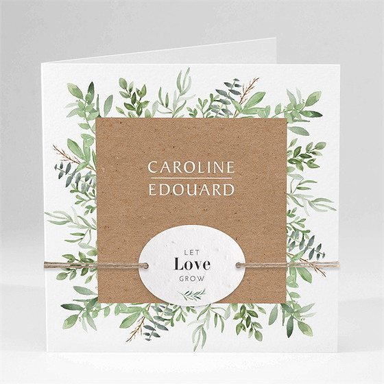 Faire-part mariage feuillage d'été ensemencé