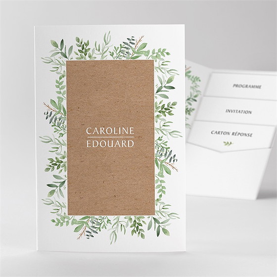 Faire-part mariage feuillage d'été pocketfold