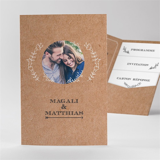 Faire-part mariage kraft vintage pocketfold
