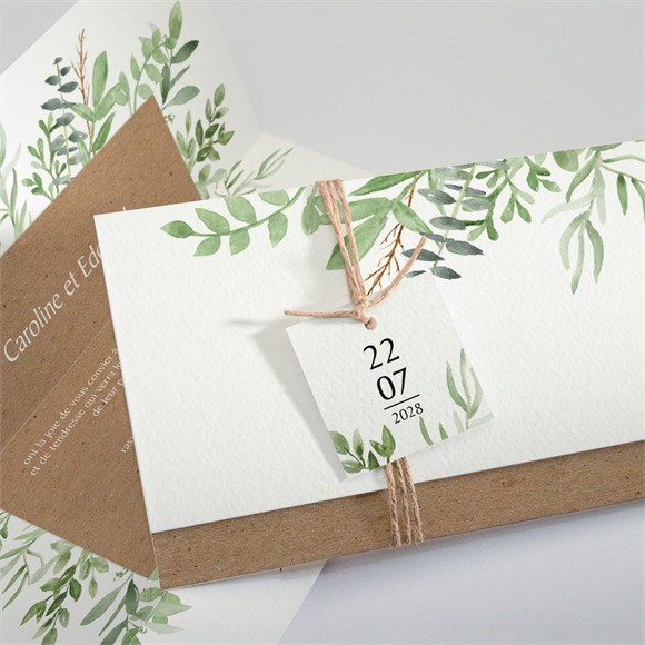 Faire-part mariage Feuillage d'été pochette réf.N94138
