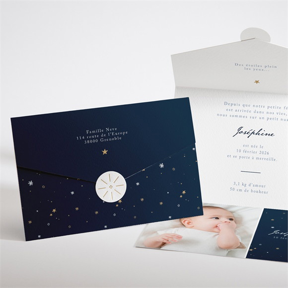 Faire-part naissance Neige étoilée enveloppe réf.N97151