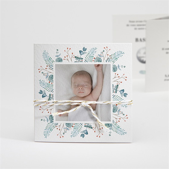 Faire-part naissance esquisse végétale ficelle