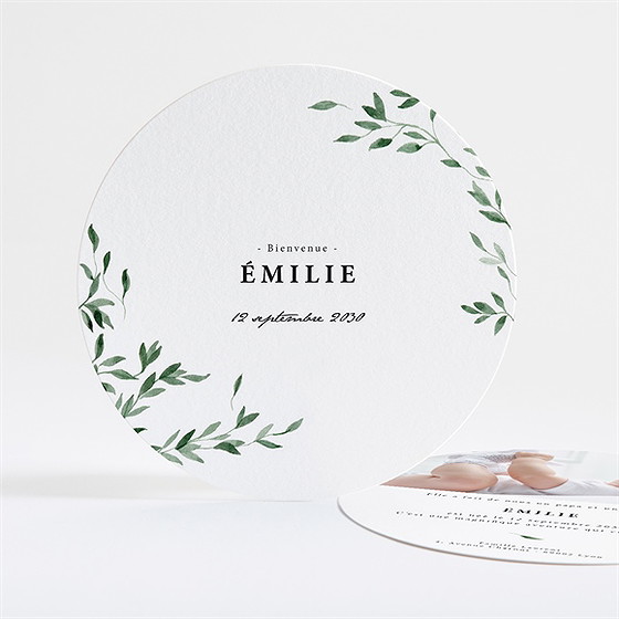 Faire-part naissance coins champêtres rond
