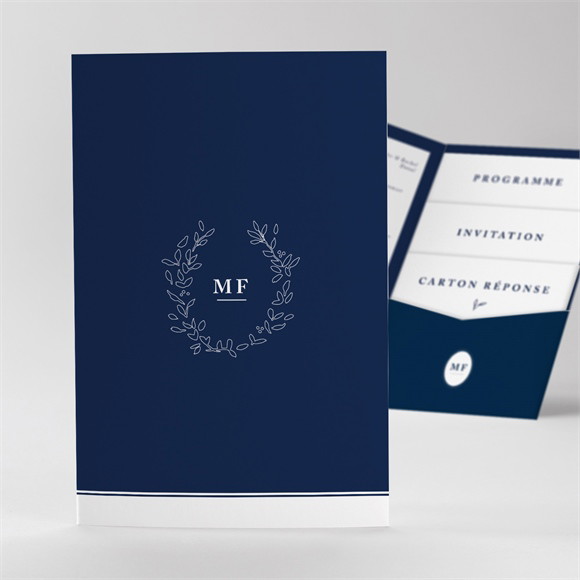 Faire-part mariage Bleu romantique pocketfold réf.N84116