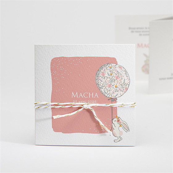 Faire-part naissance tendre lapin accordéon