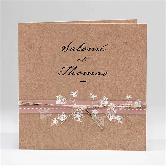 Faire-part mariage lierre grimpant carré plié