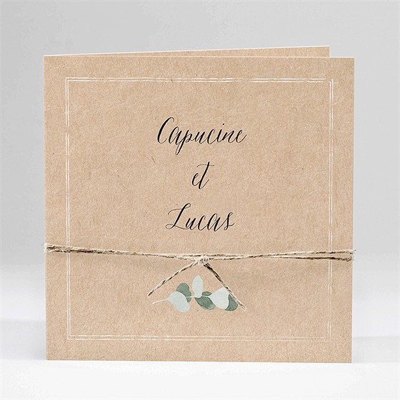 Faire-part mariage eucalyptus carré plié