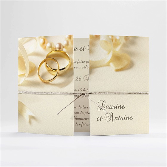 Faire-part mariage alliances fond crème 2 volets