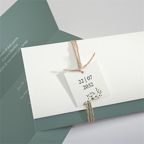 Faire-part mariage gravure champêtre pochette