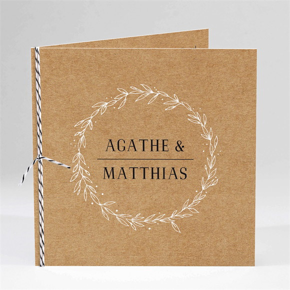 Faire-part mariage Kraft champêtre carré plié réf.N451327