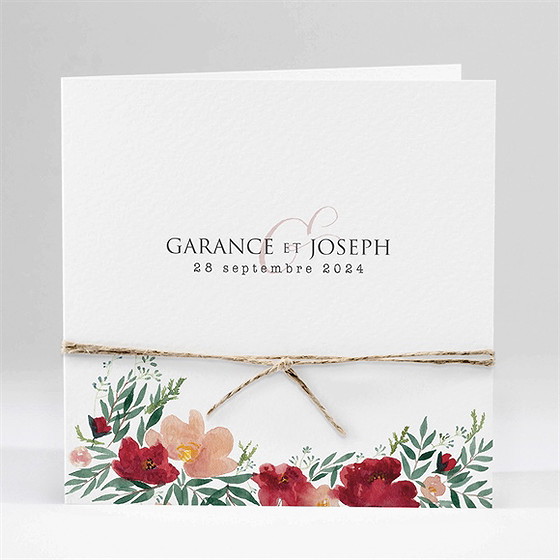 Faire-part mariage jolis coquelicots carré plié