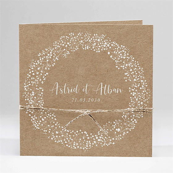 Faire-part mariage couronnés d'etoiles carré plié