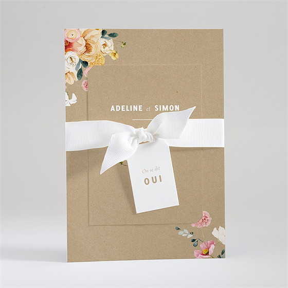 Faire-part mariage champêtre et poésie superposé