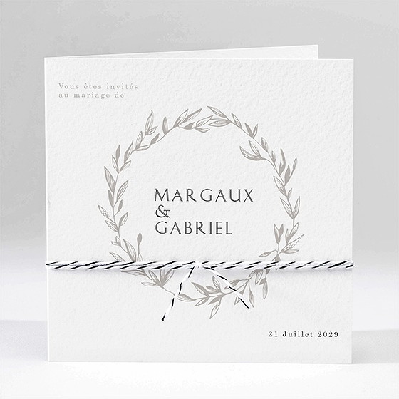 Faire-part mariage tendre couronne carré plié