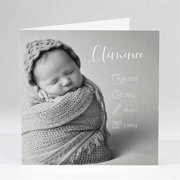 Faire-part naissance Mes petits pictos carré pliée réf.N451338