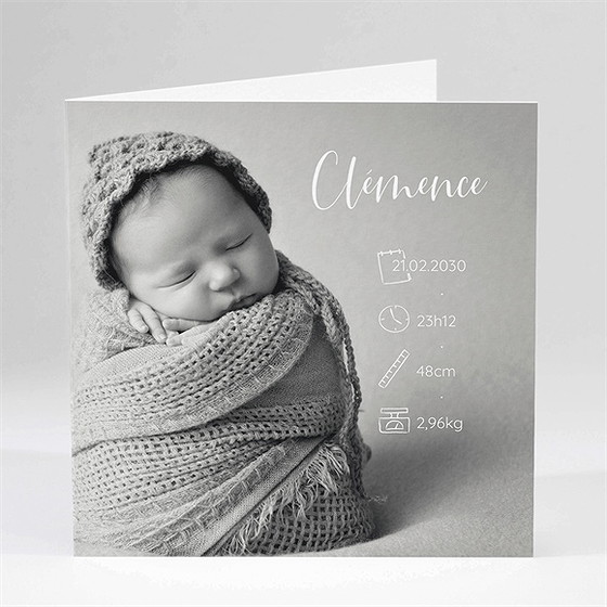 Faire-part naissance mes petits pictos carré pliée