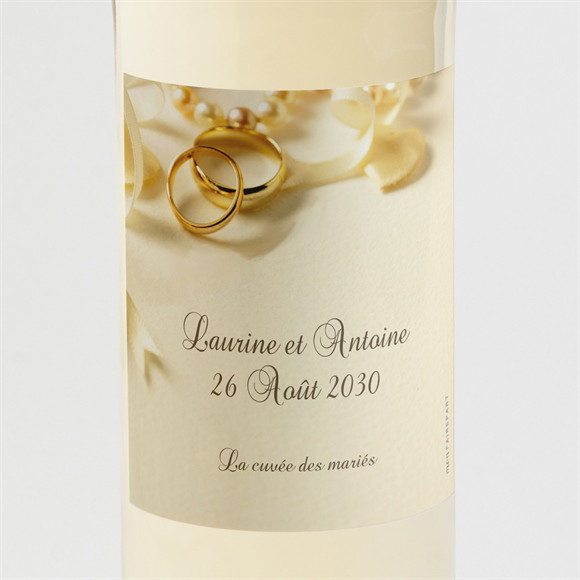 Etiquette de bouteille mariage Alliances fond crème réf.N3001908