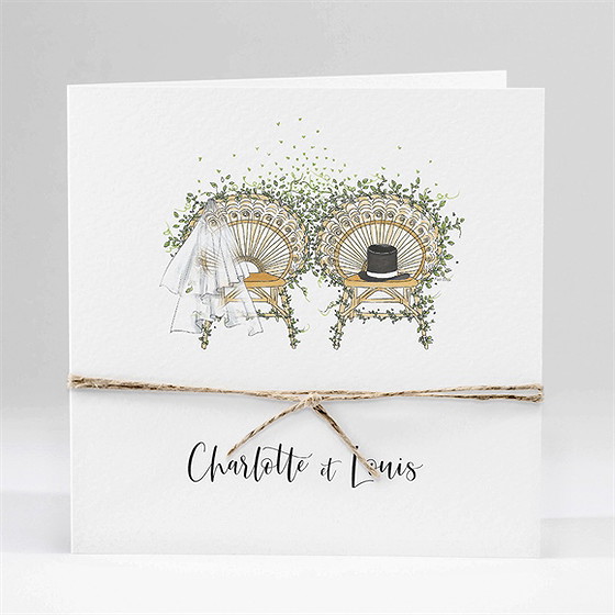 Faire-part mariage fusion champêtre carré plié