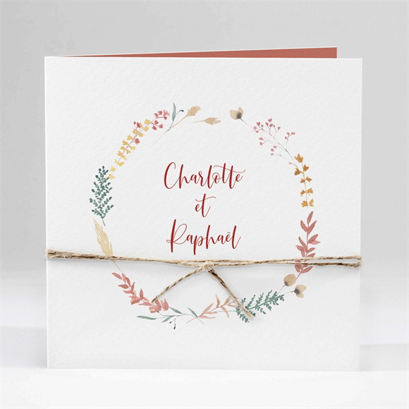 Faire-part mariage Terre de Feu carré plié réf.N451191