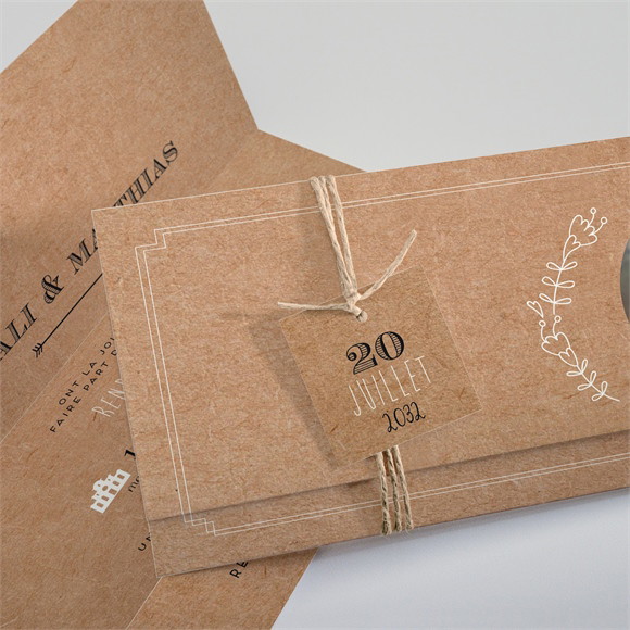 Faire-part mariage Kraft vintage pochette réf.N94154