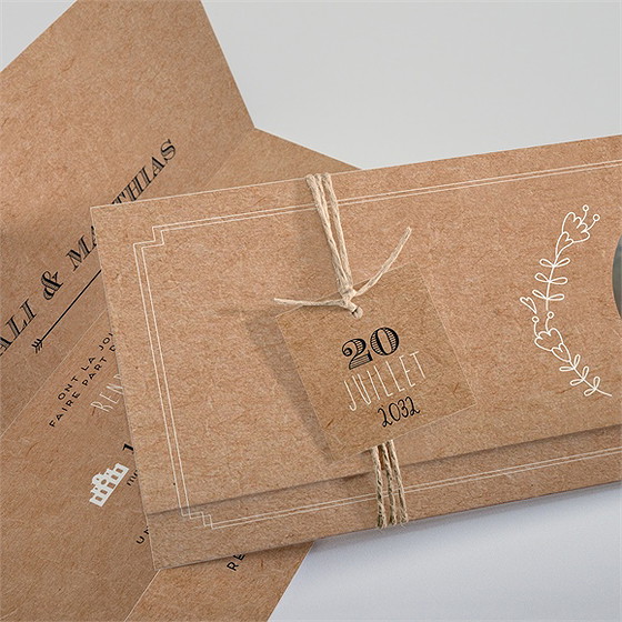 Faire-part mariage kraft vintage pochette