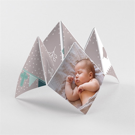 Faire-part de baptême colombe et banderoles origami