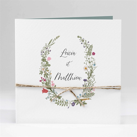 Faire-part mariage Gravure Champêtre carré plié réf.N451349