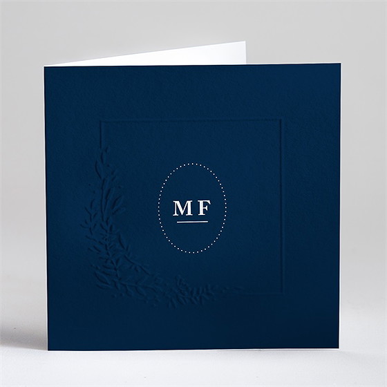 Faire-part mariage bleu romantique gaufrage