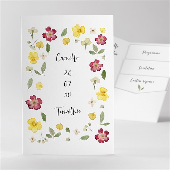 Faire-part mariage fleurs séchées pocketfold