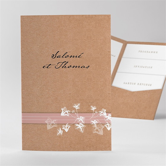 Faire-part mariage lierre grimpant pocketfold