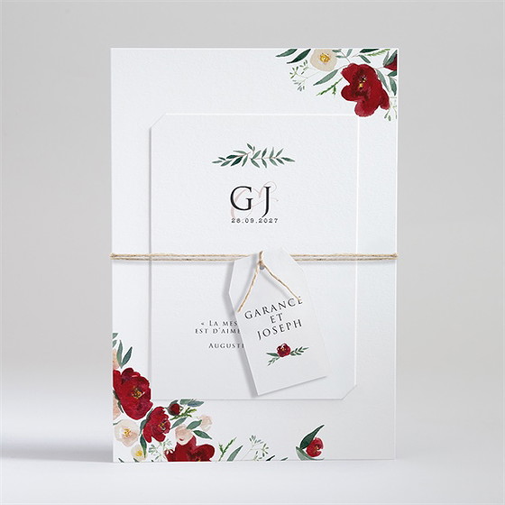 Faire-part mariage jolis coquelicots superposé