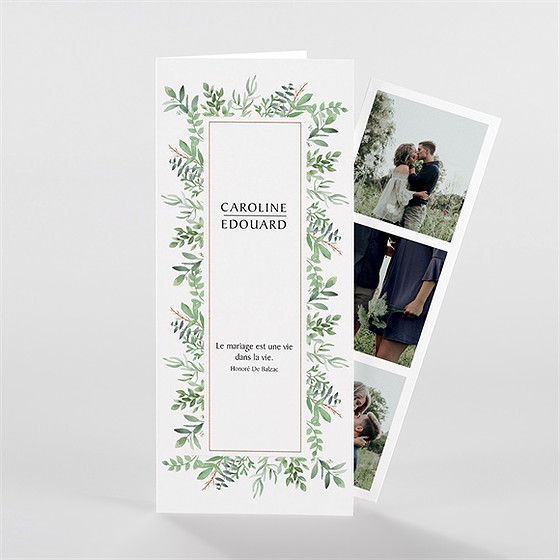 Faire-part mariage feuillage d'été photomaton