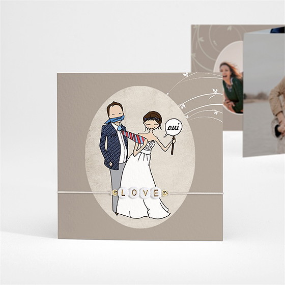 Faire-part mariage illustrations humour triptyque