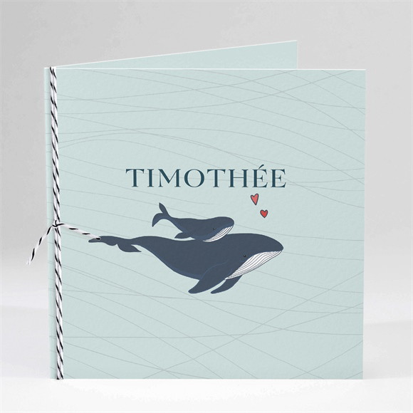 Faire-part naissance Mon petit Baleineau carré plié réf.N451356