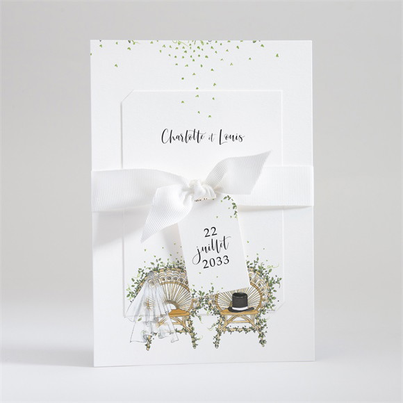 Faire-part mariage Fusion Champêtre superposé réf.N99165