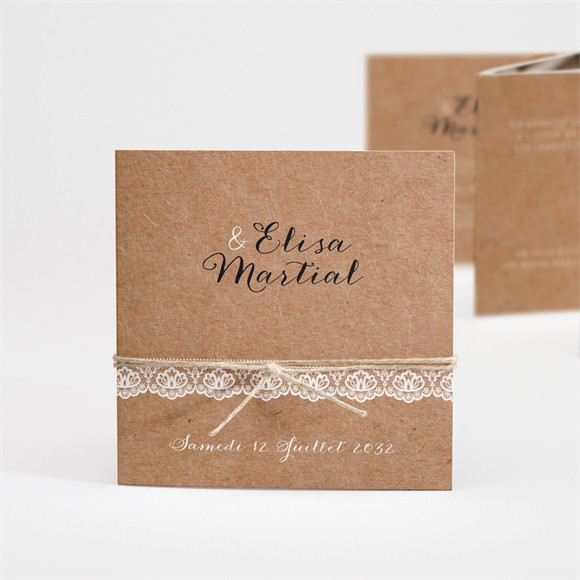 Faire-part mariage Kraft et dentelle accordéon réf.N831122