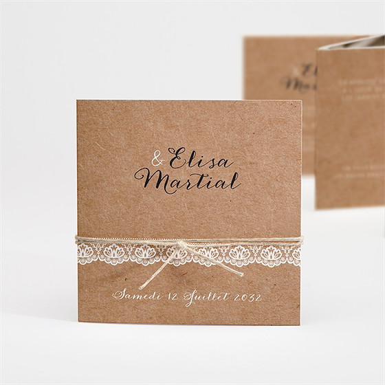Faire-part mariage kraft et dentelle accordéon