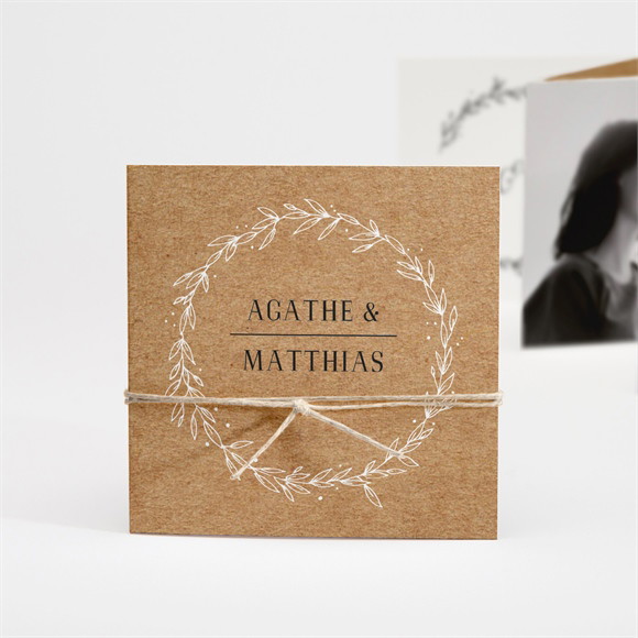 Faire-part mariage Kraft champêtre accordéon réf.N831123