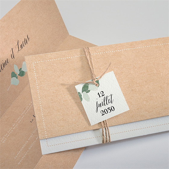 Faire-part mariage eucalyptus pochette