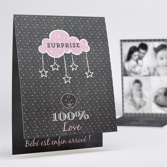 Faire-part naissance Origami ardoise pli décalé réf.N50182