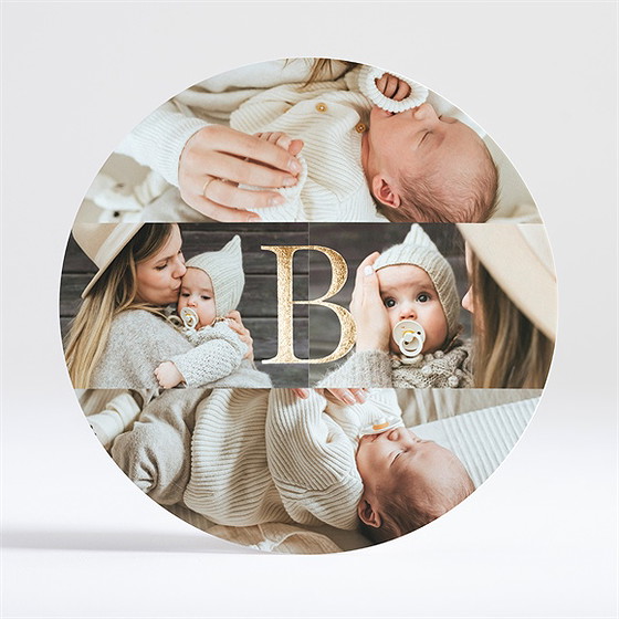 Faire-part naissance initiale en patchwork rond