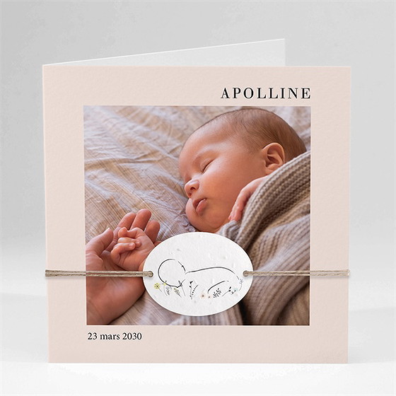 Faire-part naissance tendre cadre ensemencé