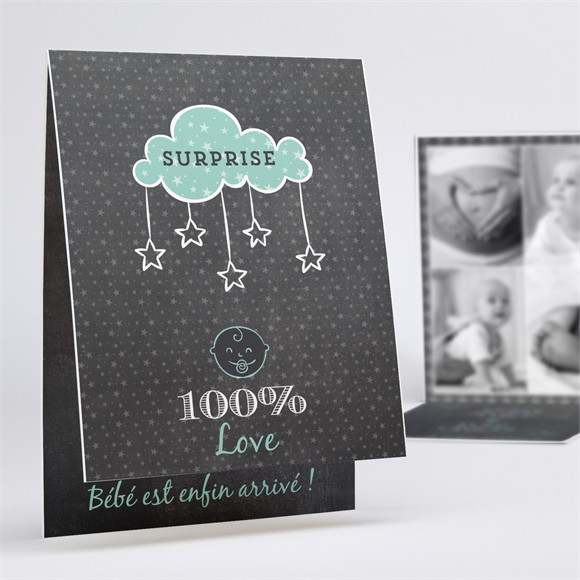 Faire-part naissance Tout en ardoise pli décalé réf.N50185